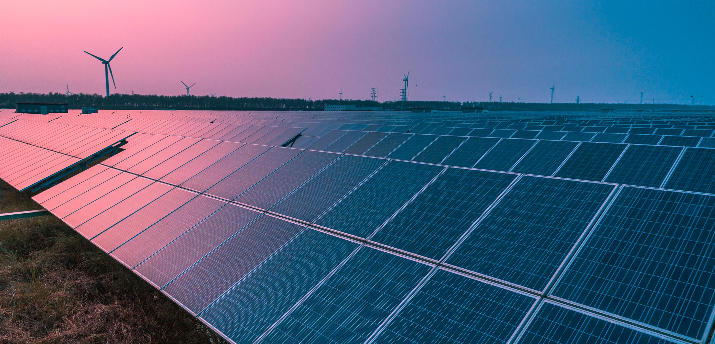 Solar panels with wind turbines for green clean energy 